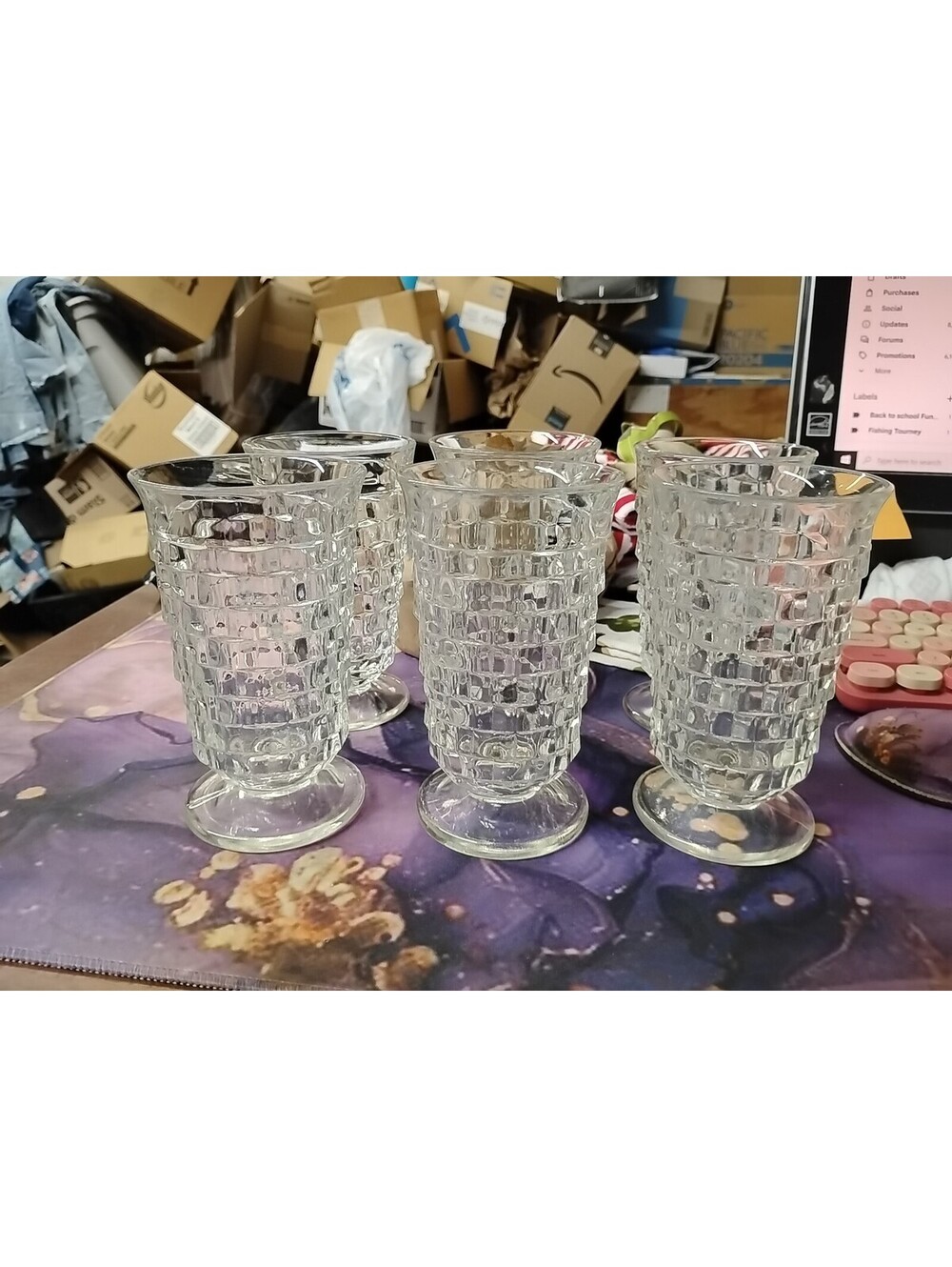 Indiana Whitehall Clear Cubist Footed Iced Tea Water Glass Set Of 6